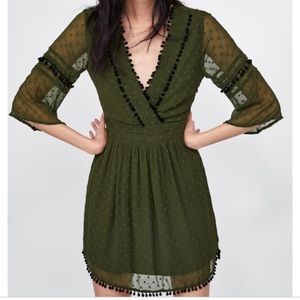 Zara mesh dress with Pom Pom trim